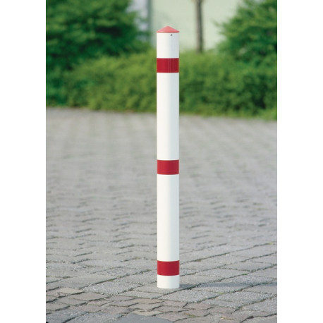 Potelet de blocage acier rouge-blanc D. 76 mm avec verrou triang. et douille de