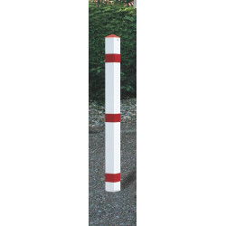 Potelet de blocage acier rouge-blanc avec douille de sol avec capuchon en pointe