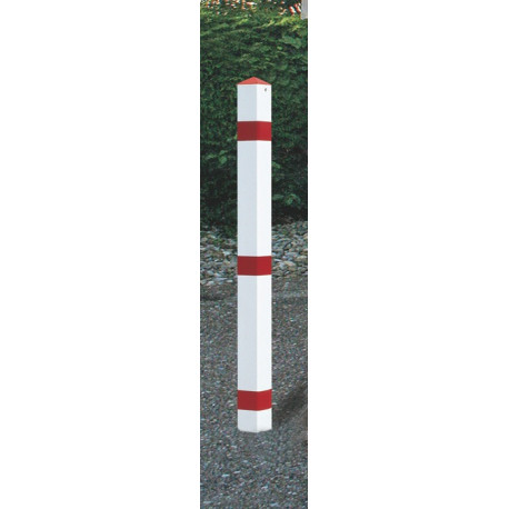 Potelet de blocage acier rouge-blanc avec douille de sol avec capuchon en pointe
