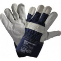 Gants NOW en cuir de vachette refendu EN388 cat.II Weser T.12 longueur 270 mm croûte de cuir, bleu, doublé, manchette vérifiés TÜV Rheinland, doubles coutures (Par 12)