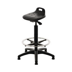 Assis debout, mousse polyuréthane intégrée, réglage de la hauteur d'assise 570-820 mm, base étoile Ku, repose-pieds et patins de sol