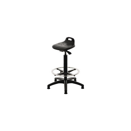 Assis debout, mousse polyuréthane intégrée, réglage de la hauteur d'assise 570-820 mm, base étoile Ku, repose-pieds et patins de sol