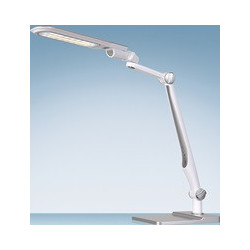 Lampe de bureau LED Multiflex ABS, fer, PS blanc / argent hauteur 600 mm avec support et pince LED STYRO