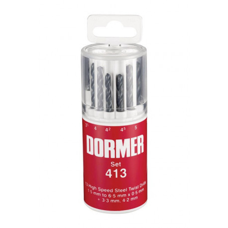 Jeu de Foret hélicoidaux A191 DIN 338 TypN D.1.5-6.5x0.5mm HSS 13 unités Boîte ronde DORMER