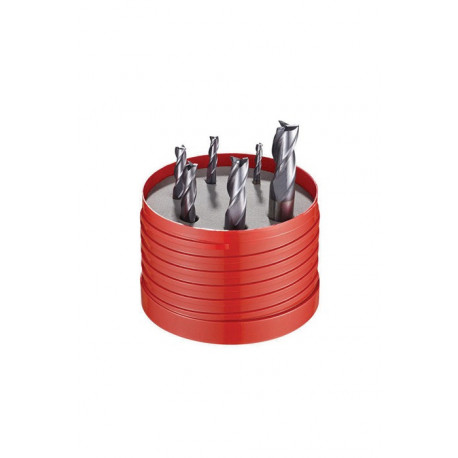 Jeu de fraises en bout Nr.933 D.3/4/5/6/8/10mm Z.3 VHM TiAlN 6tlg.Boîte ronde DORMER