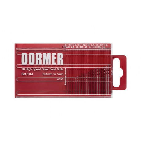 Jeu de Foret hélicoidaux A191 DIN 338 TypN D.0.3-1.0x0.5mm HSS 20 unités Boîte ronde DORMER