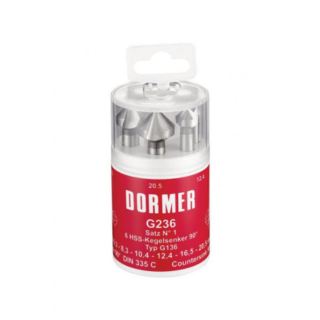 Jeu d’embouts à chanfreiner DIN 335C 90GrExt Nr.1 6,3-20,5mm HSS 6 unités . Boîte ronde DORMER