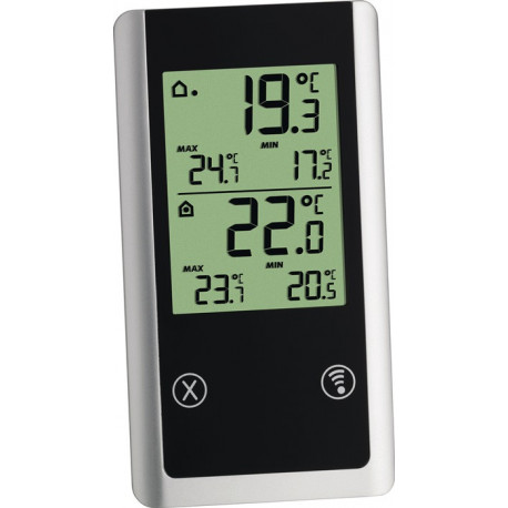 Thermomètre sans fil Joker plage de mesure extérieur -50 à 70 degrés C / intérieur 0 à 50 degrés C H152xL82xP72mm plastique TFA