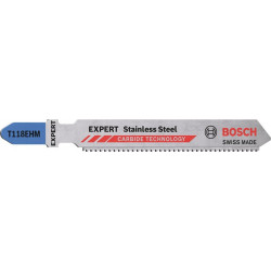 Lame de scie sauteuse Inox T 118 EHM longueur totale 83 mm pas de dent 1,4 mm tôles inox 3 pièces/carte BOSCH