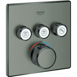 Thermostat GROHTHERM SMARTCONTROL angulaire, 3 robinets d'arrêt graphite dur brossé GROHE
