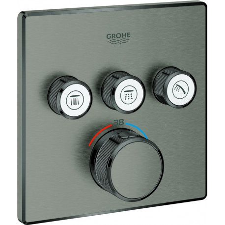 Thermostat GROHTHERM SMARTCONTROL angulaire, 3 robinets d'arrêt graphite dur brossé GROHE