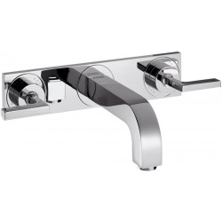 Set fin mél lav mural 3 trou s poign manavec plaque, bonde écoul libre chroméé