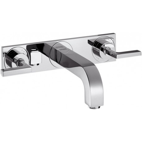 Set fin mél lav mural 3 trou s poign manavec plaque, bonde écoul libre chroméé