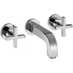 Set fin mél lav mural 3 trou s poign crois, rosaces, bonde écoul libre chroméé