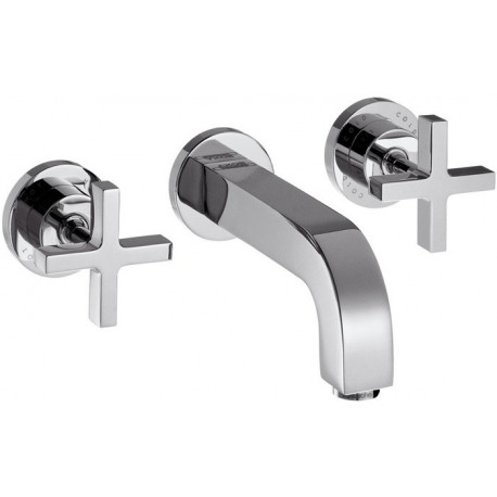 Set fin mél lav mural 3 trou s poign crois, rosaces, bonde écoul libre chroméé