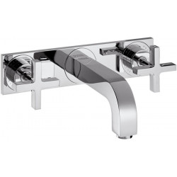 Set fin mél lav mural 3 trou s poign croisavec plaque, bonde écoul libre chroméé