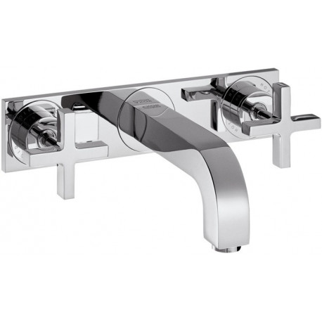 Set fin mél lav mural 3 trou s poign croisavec plaque, bonde écoul libre chroméé