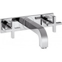 Set fin mél lav mural 3 trou s poign croisavec plaque, bonde écoul libre chroméé