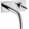 mitigeur lavabo encastré mural, bec 225mm, bonde à écoulement libre chroméé