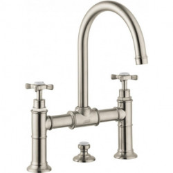 Mélongeur lavabo 220 à pontavec tirette et vidage nickel brossé