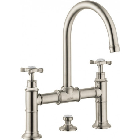 Mélongeur lavabo 220 à pontavec tirette et vidage nickel brossé