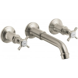 Mélongeur lavabo 3 trou s encastré mural, bonde écoulement libre nickel brossé