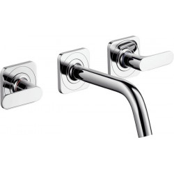Set fin mél lav mural enc 3 trou s poign man, bec 166mm, bonde écoul libre chroméé