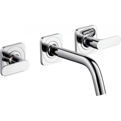 Set fin mél lav mural enc 3 trou s poign man, bec 166mm, bonde écoul libre chroméé