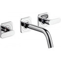 Set fin mél lav mural enc 3 trou s poign man, bec 166mm, bonde écoul libre chroméé
