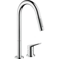 mitigeur cuisine 2 trou savec douchette extractible aspect acier inox