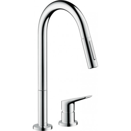 mitigeur cuisine 2 trou savec douchette extractible aspect acier inox