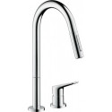 mitigeur cuisine 2 trou savec douchette extractible aspect acier inox