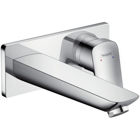 Mitigeur lavabo encastré mural, Bec 195mm, bonde à écoulement libre chromé