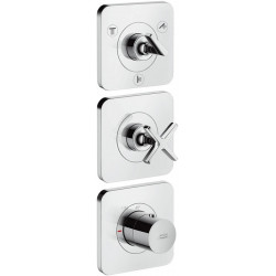 Set finitionavec 3 rosaces 12 x 12 therm encavec robinet d'ar et 3 sorties chromé 