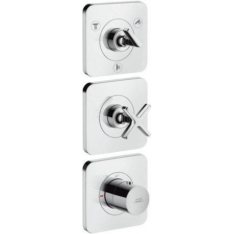 Set finitionavec 3 rosaces 12 x 12 therm encavec robinet d'ar et 3 sorties chromé 