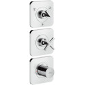 Set finitionavec 3 rosaces 12 x 12 therm encavec robinet d'ar et 3 sorties chromé 