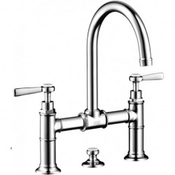 Mélongeur lavabo 220 à pont poignées manettesavec tirette et vidage chroméé