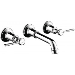 Mél lavabo 3 trou s encastré mural, bonde à écoulement libre, nickel brossé