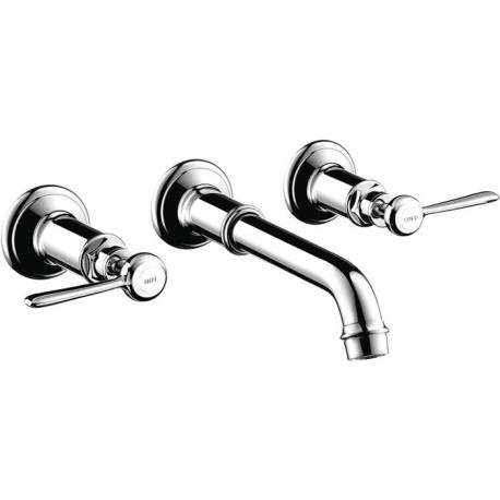 Mél lavabo 3 trou s encastré mural, bonde à écoulement libre, nickel brossé
