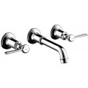 Mél lavabo 3 trou s encastré mural, bonde à écoulement libre, nickel brossé
