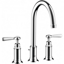 Mélongeur lavabo 3 trou s poignées manettes av tirette et vidage nickel brossé