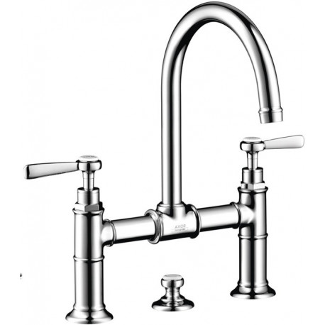 Mélongeur lavabo 220 à pont poignées manettes av tirette et vidage nickel brossé