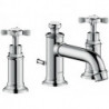 Mélongeur lavabo 30 3 trou savec tirette et vidage nickel brossé