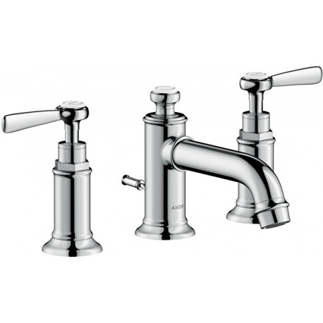 Mélongeur lavabo 30, 3 trou s poignées manettes, tirette et vidage nickel brossé