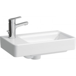 Lave-mains LAUFEN PRO S 480 x 280 mm, asymétrique à gauche avec trop-plein, sans trou de robinetterie blanc LAUFEN