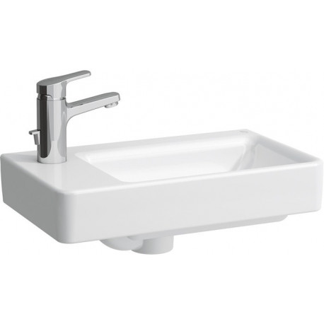 Lave-mains LAUFEN PRO S 480 x 280 mm, asymétrique à gauche avec trop-plein, sans trou pour robinet blanc LCC LAUFEN