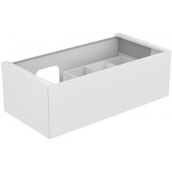 Meuble sous-vasque EDITION 11 PLANNING 1050 x 350 x 535 mm, découpe siphon gauche blanc / verre blanc satiné KEUCO
