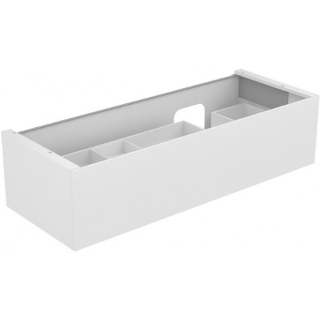 Meuble sous-vasque EDITION 11 PLANNING 1400 x 350 x 535 mm, découpe siphon à droite blanc / verre blanc satiné KEUCO