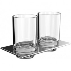 Porte-verre double ART verre cristal, chrome clair EMCO