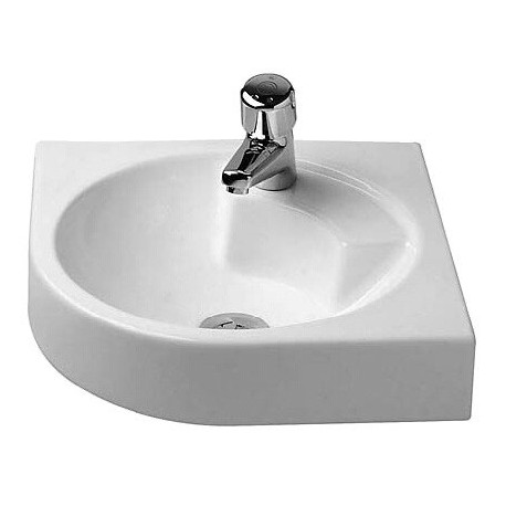 Lave-mains d'angle ARCHITEC sans trop pleinavec plage de robinettrie 635x540mm 1 trou de robinetterie blanc
